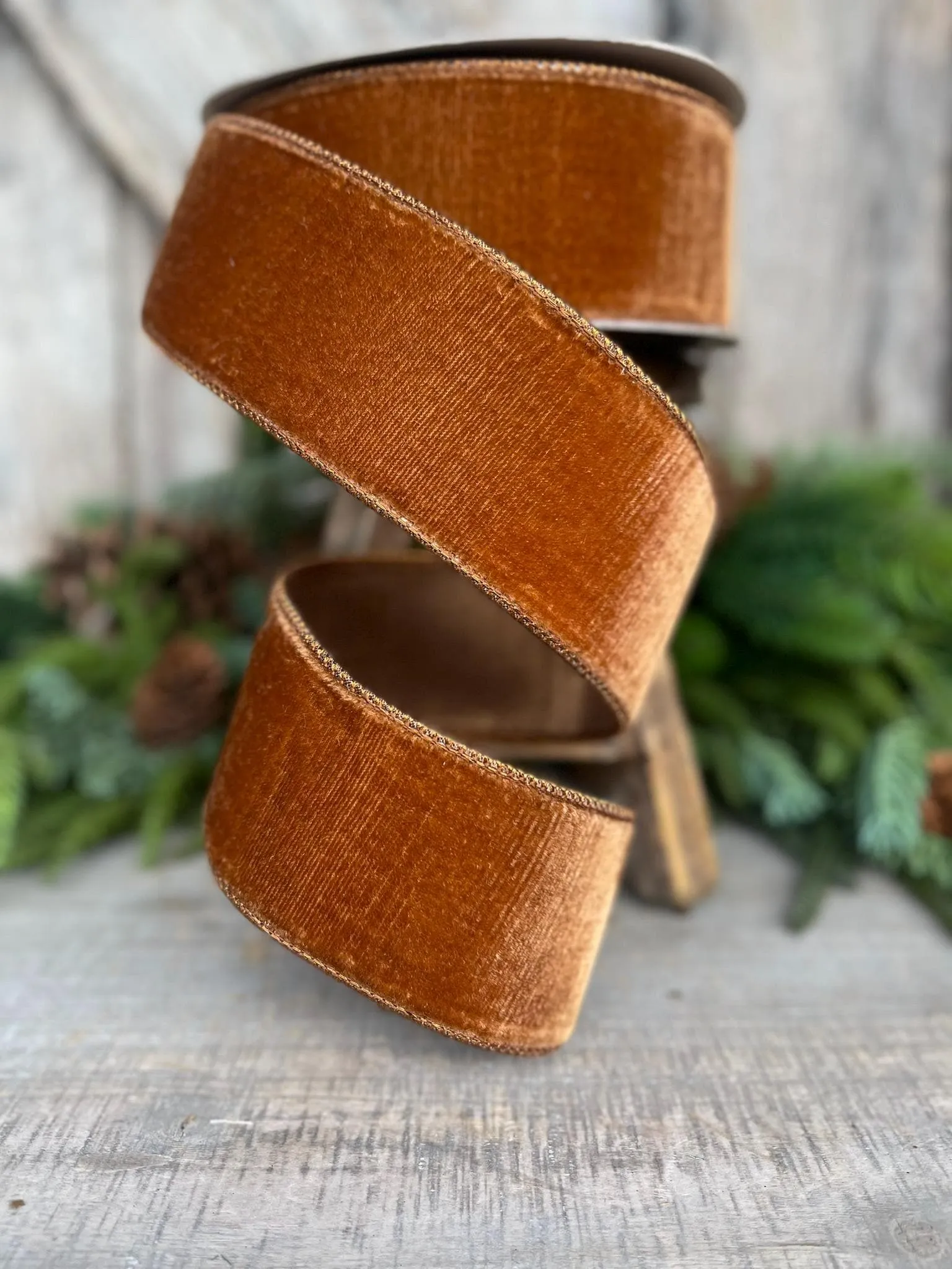 2.5” Pecan Brown Velvet Ribbon, Farrisilk ribbon