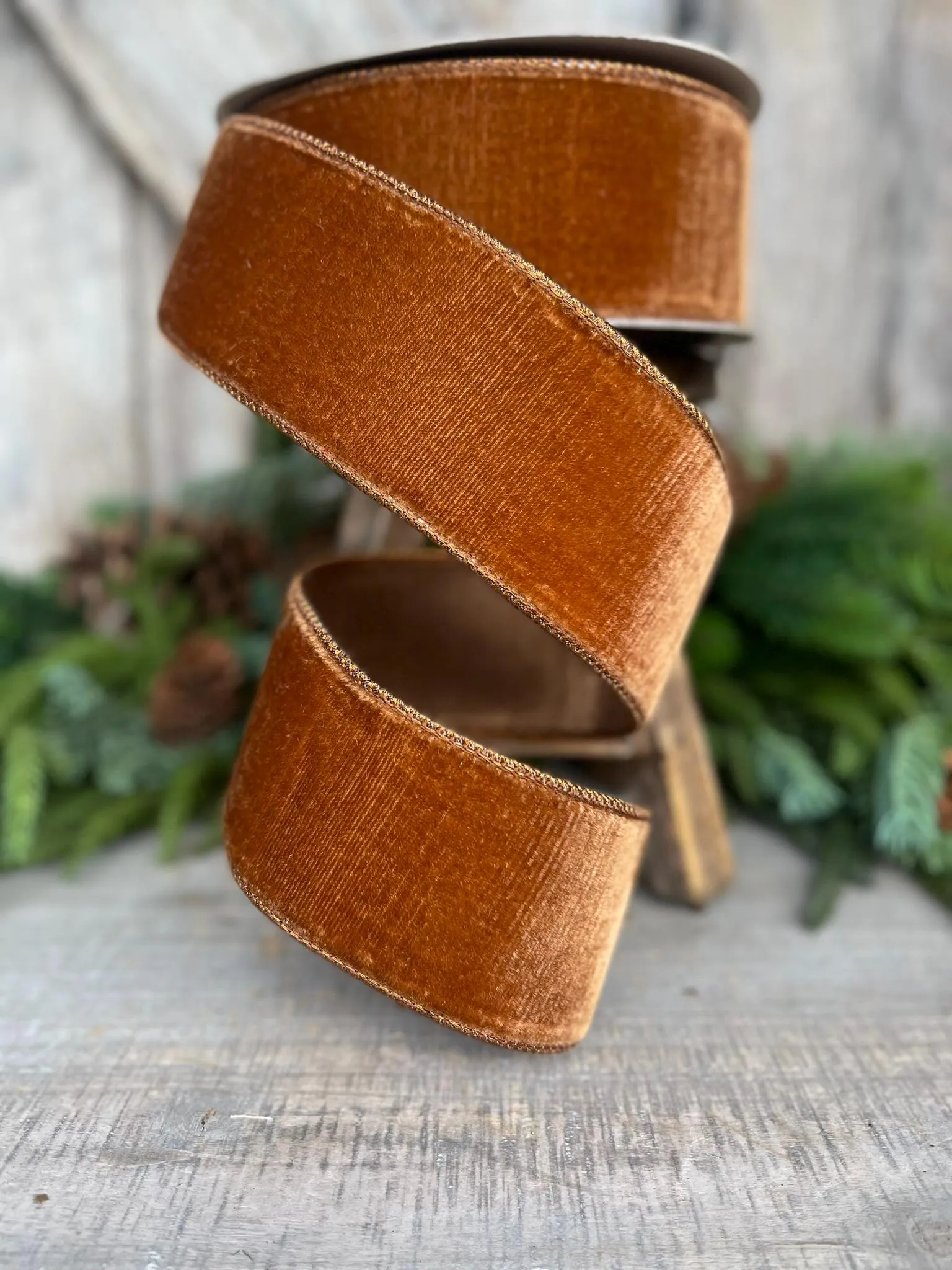 2.5” Pecan Brown Velvet Ribbon, Farrisilk ribbon