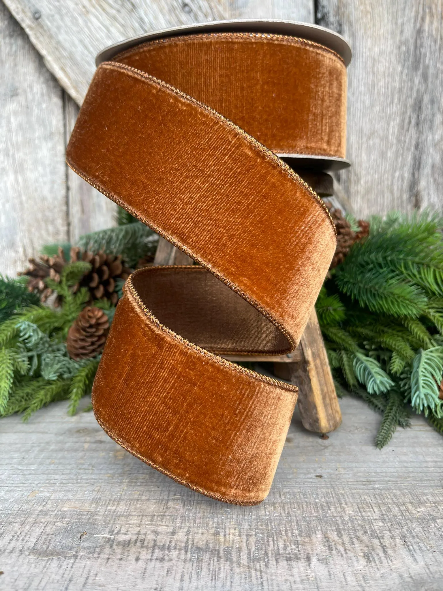 2.5” Pecan Brown Velvet Ribbon, Farrisilk ribbon