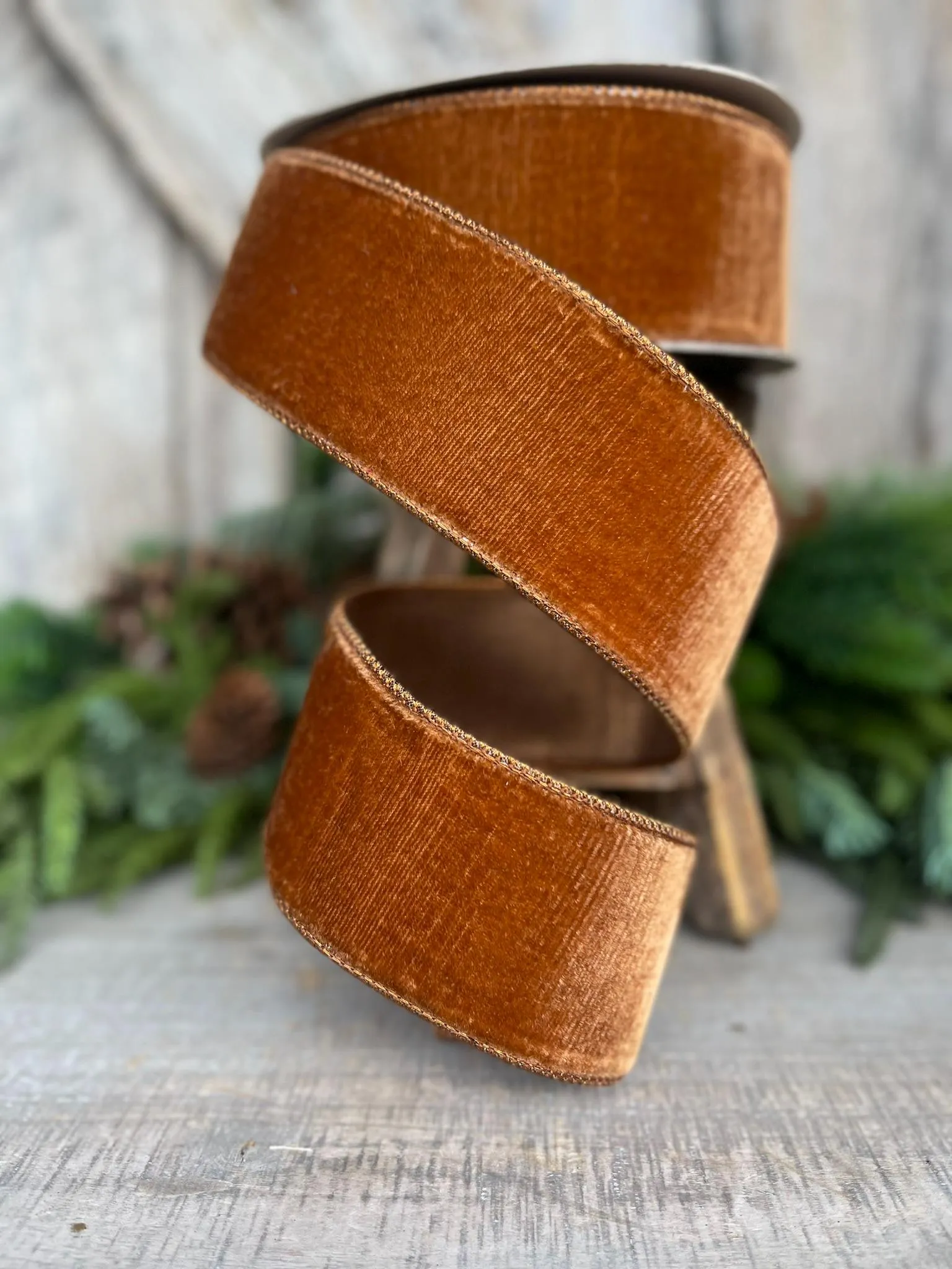 2.5” Pecan Brown Velvet Ribbon, Farrisilk ribbon