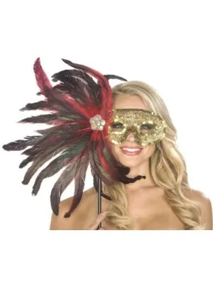 Adult Black and Red Feather Carnival Eyemask