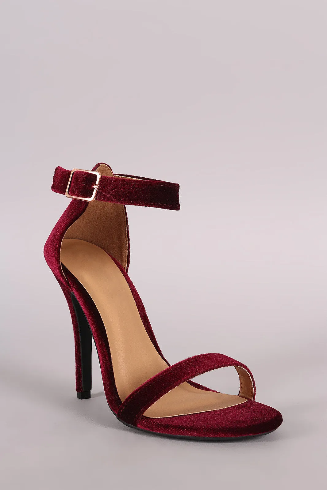 Anne Michelle Velvet Open Toe Ankle Strap Heel