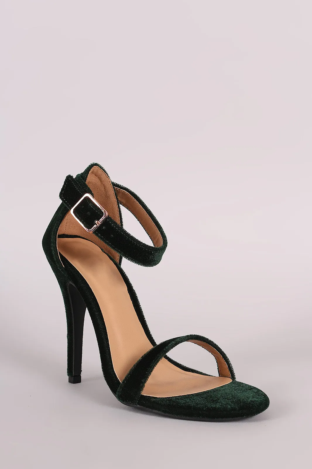 Anne Michelle Velvet Open Toe Ankle Strap Heel