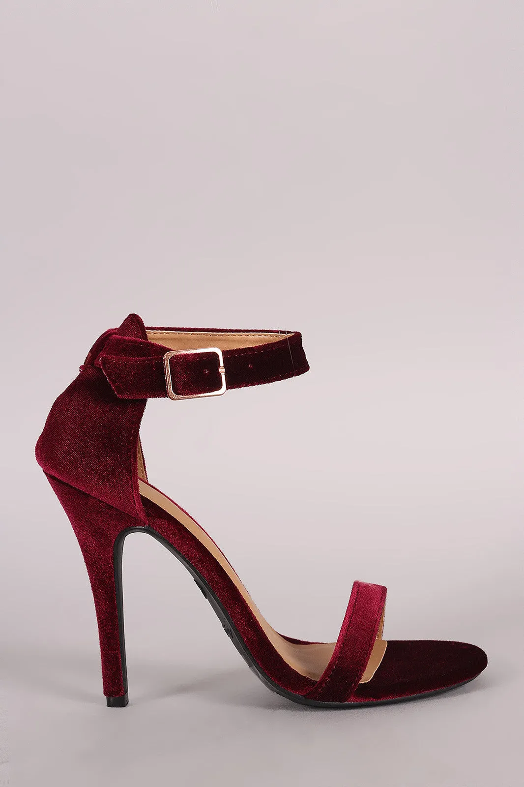 Anne Michelle Velvet Open Toe Ankle Strap Heel