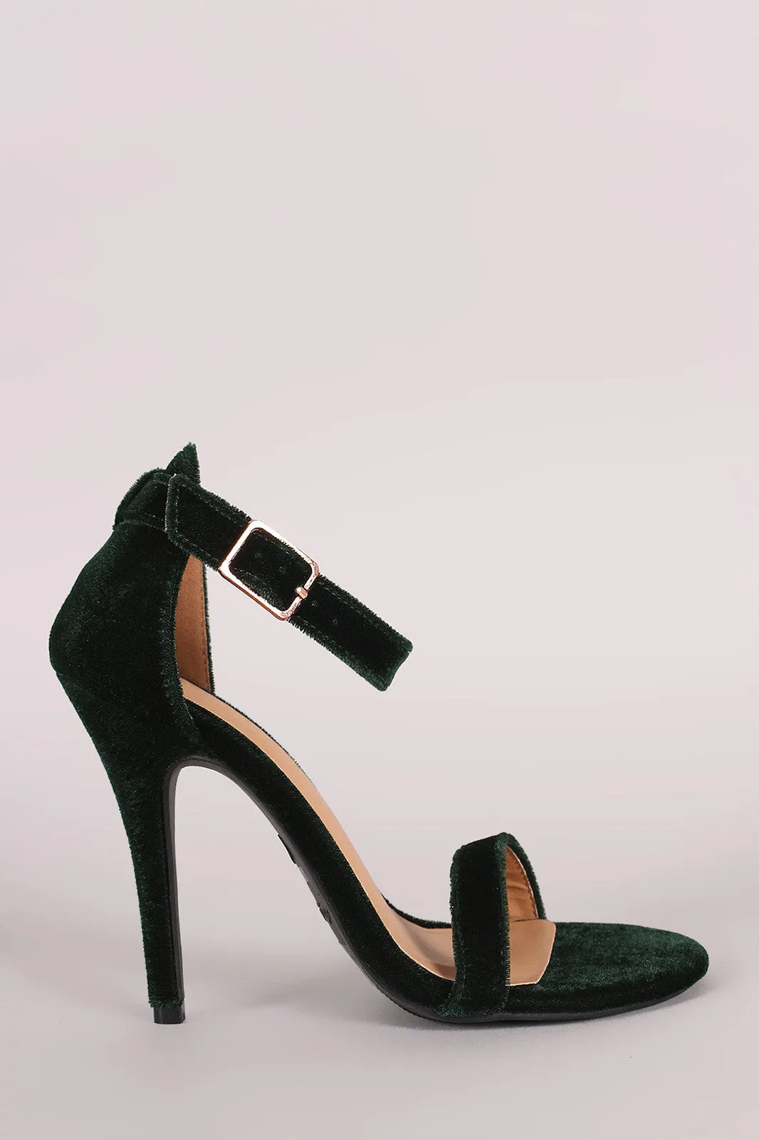 Anne Michelle Velvet Open Toe Ankle Strap Heel