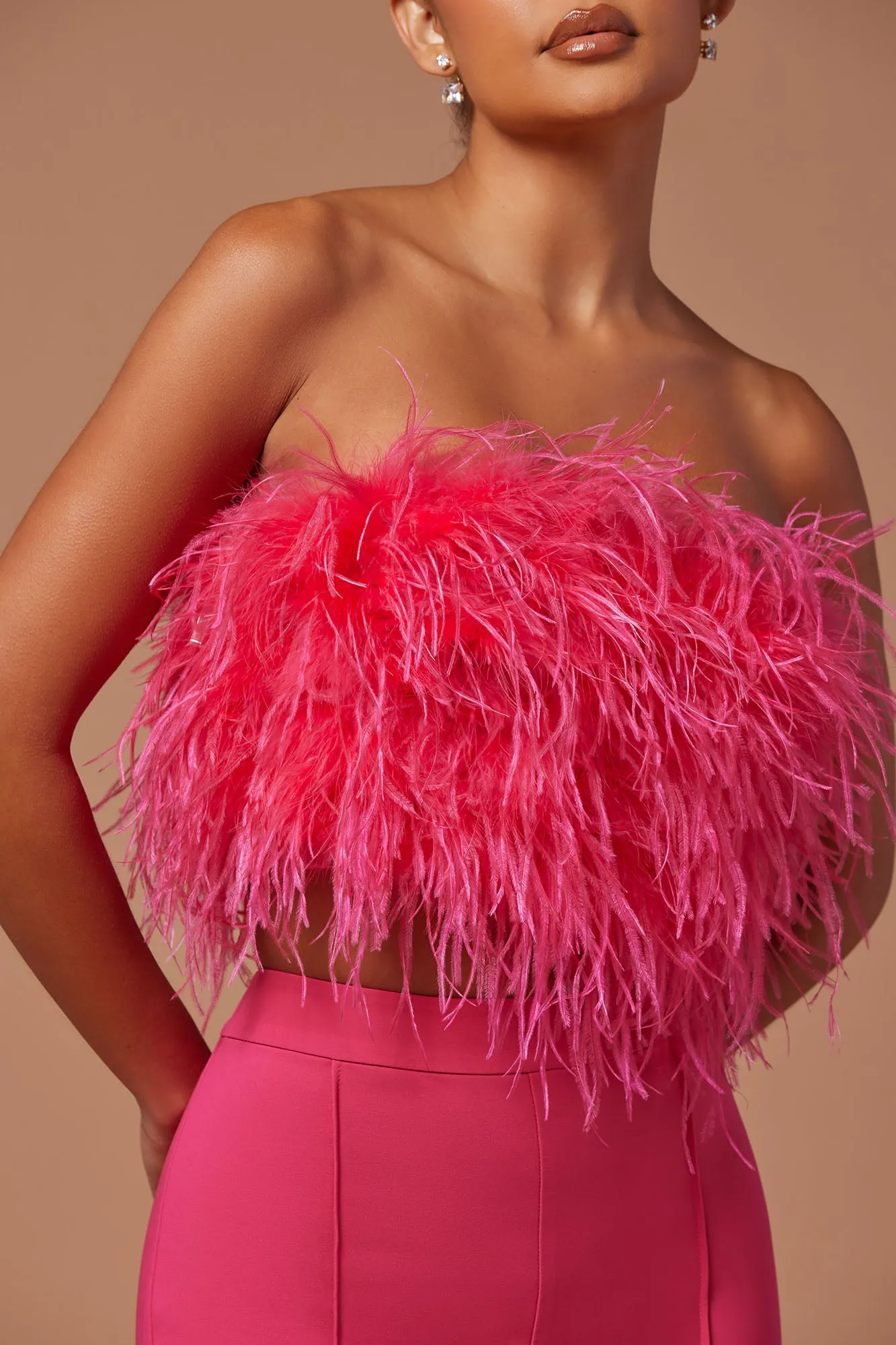 Anya Feathered Top - Hot Pink