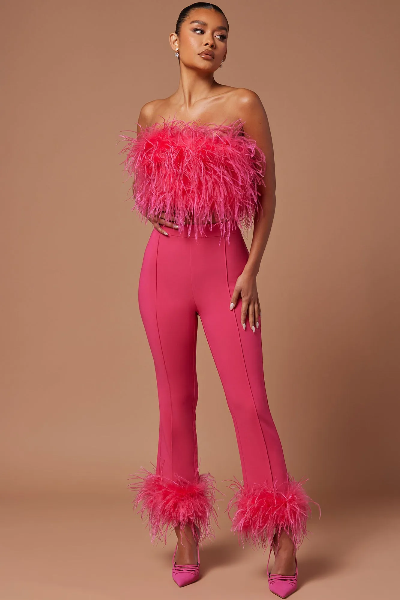 Anya Feathered Top - Hot Pink