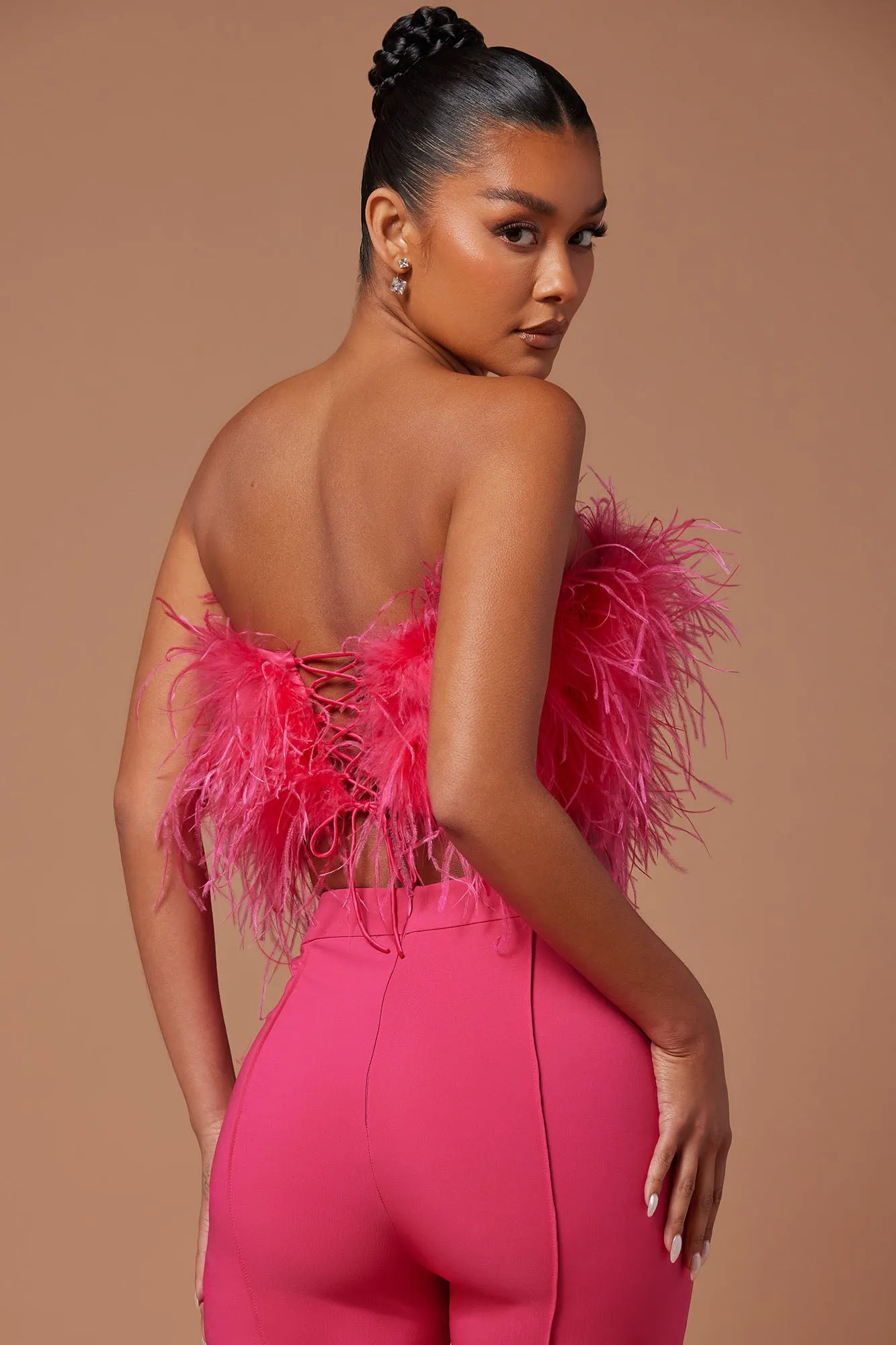 Anya Feathered Top - Hot Pink