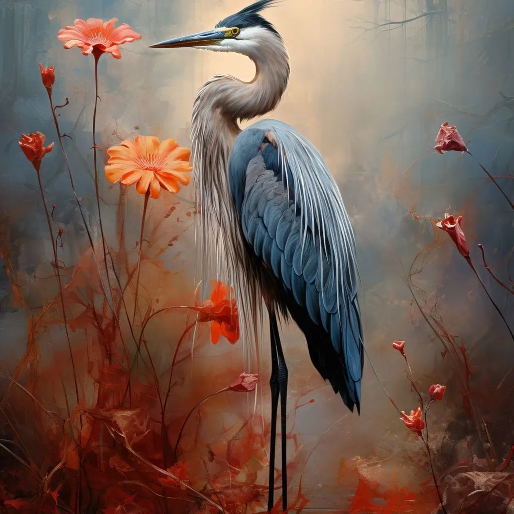 Autumn Heron Feathered Dawn