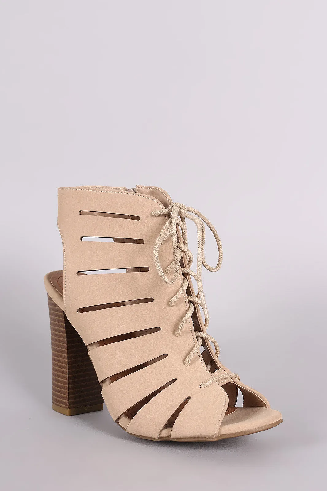 Bamboo Nubuck Ghillies Cutout Chunky Heel