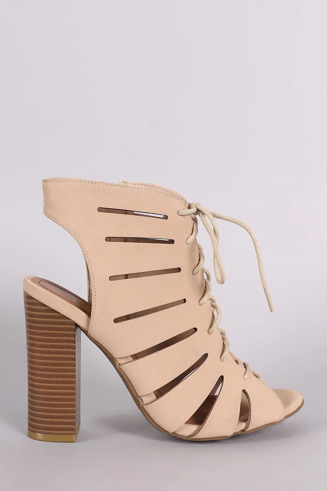 Bamboo Nubuck Ghillies Cutout Chunky Heel