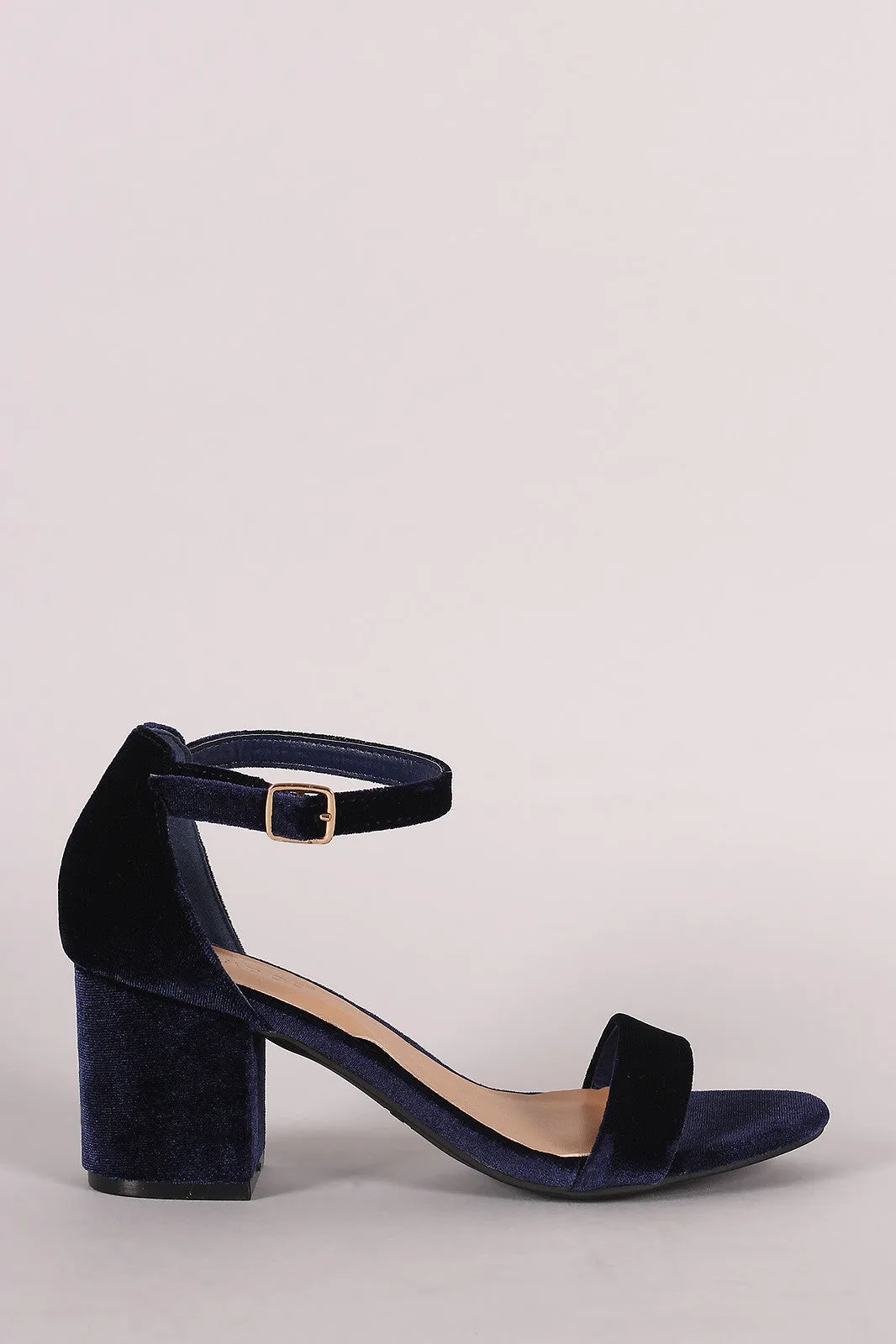 Bamboo Velvet Ankle Strap Block Heel