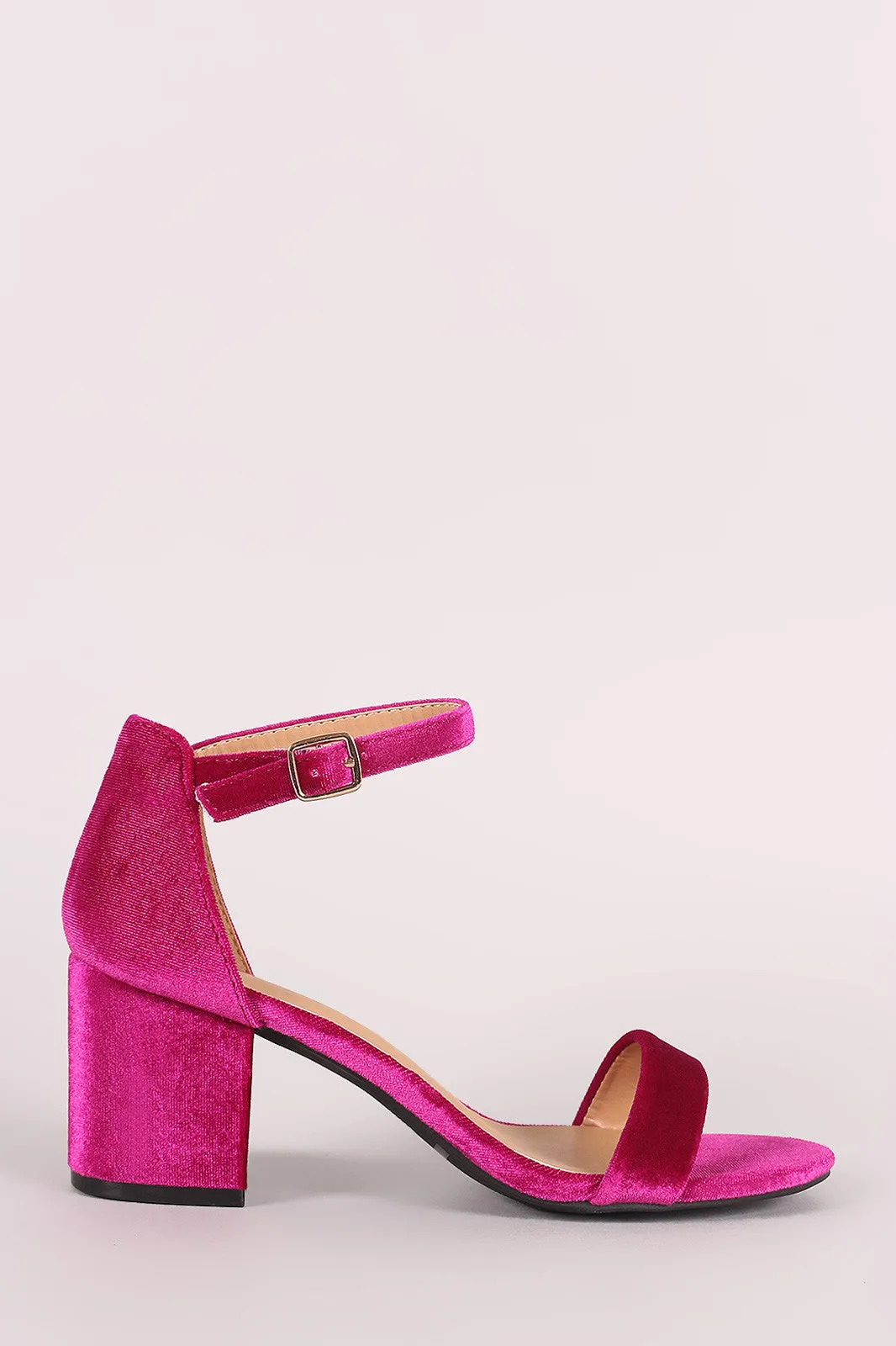 Bamboo Velvet Ankle Strap Block Heel