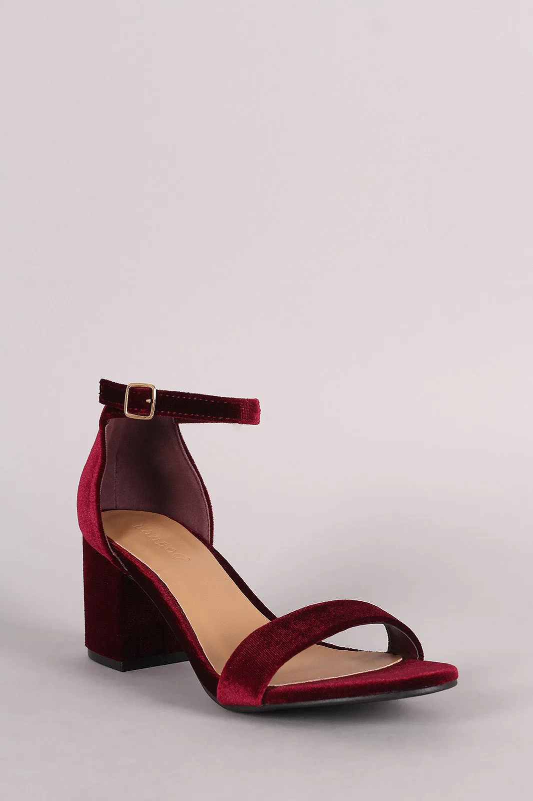 Bamboo Velvet Ankle Strap Block Heel