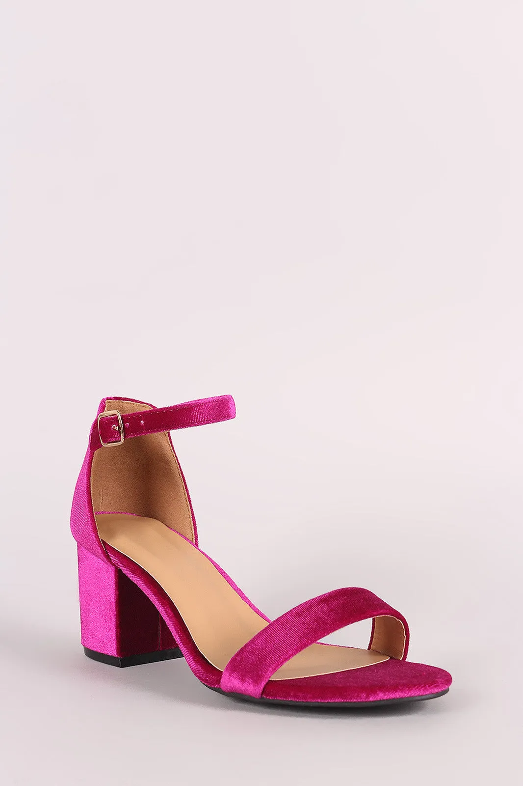 Bamboo Velvet Ankle Strap Block Heel