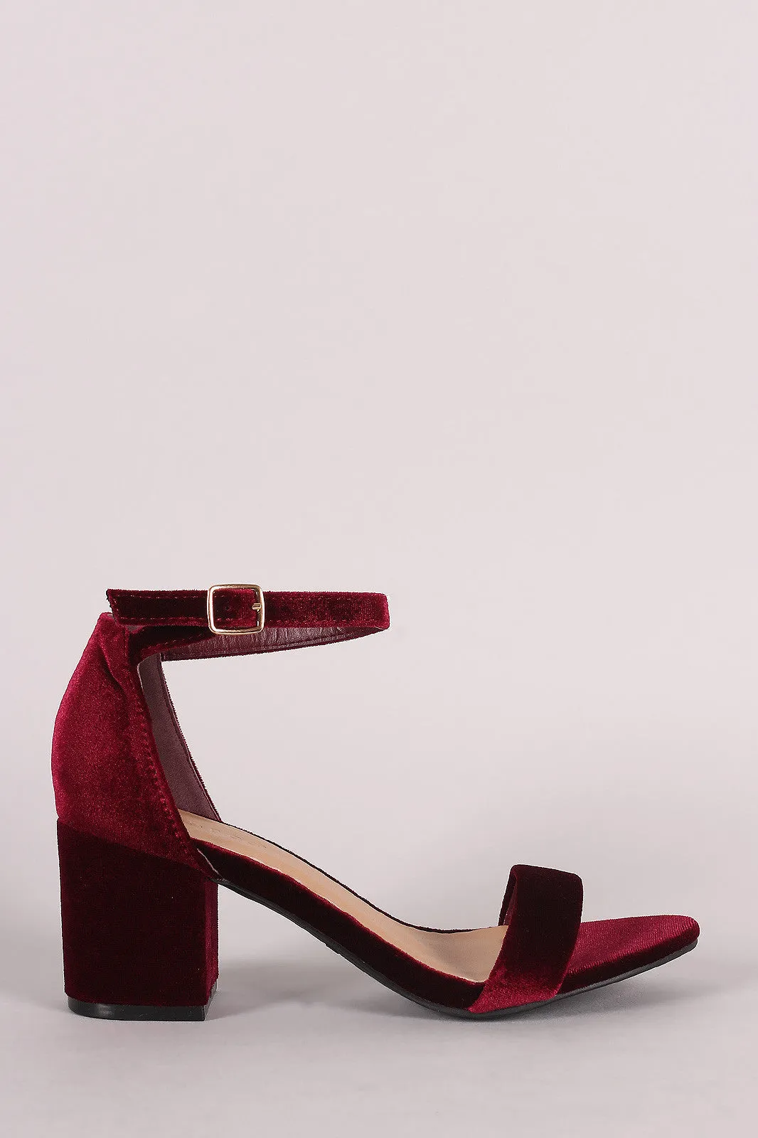 Bamboo Velvet Ankle Strap Block Heel