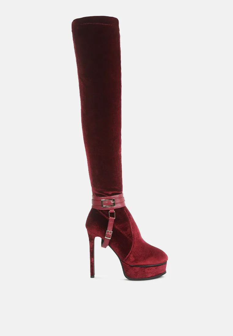 Bison High Heeled Long Velvet Boots