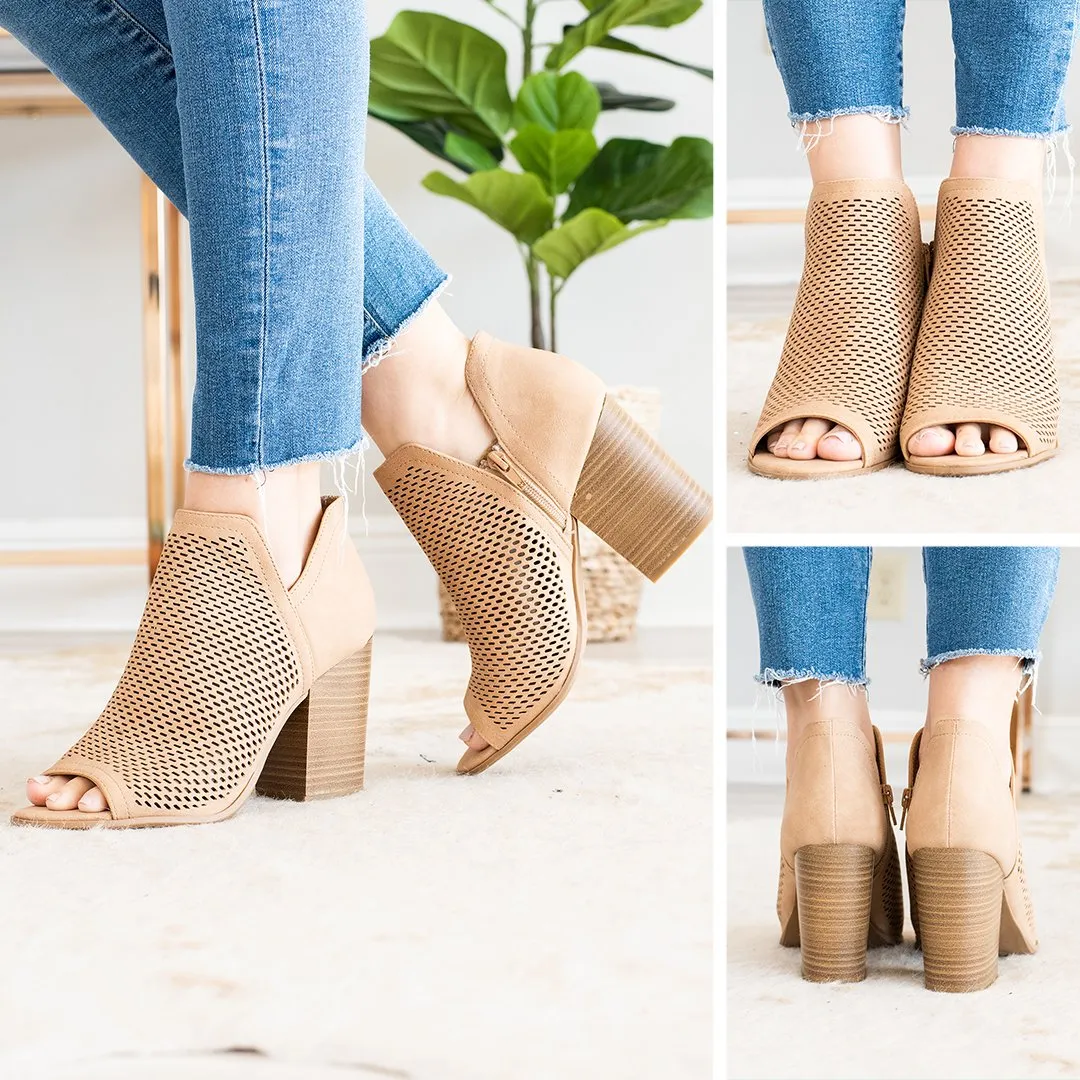 Chic Situations Natural Brown Heeled Booties