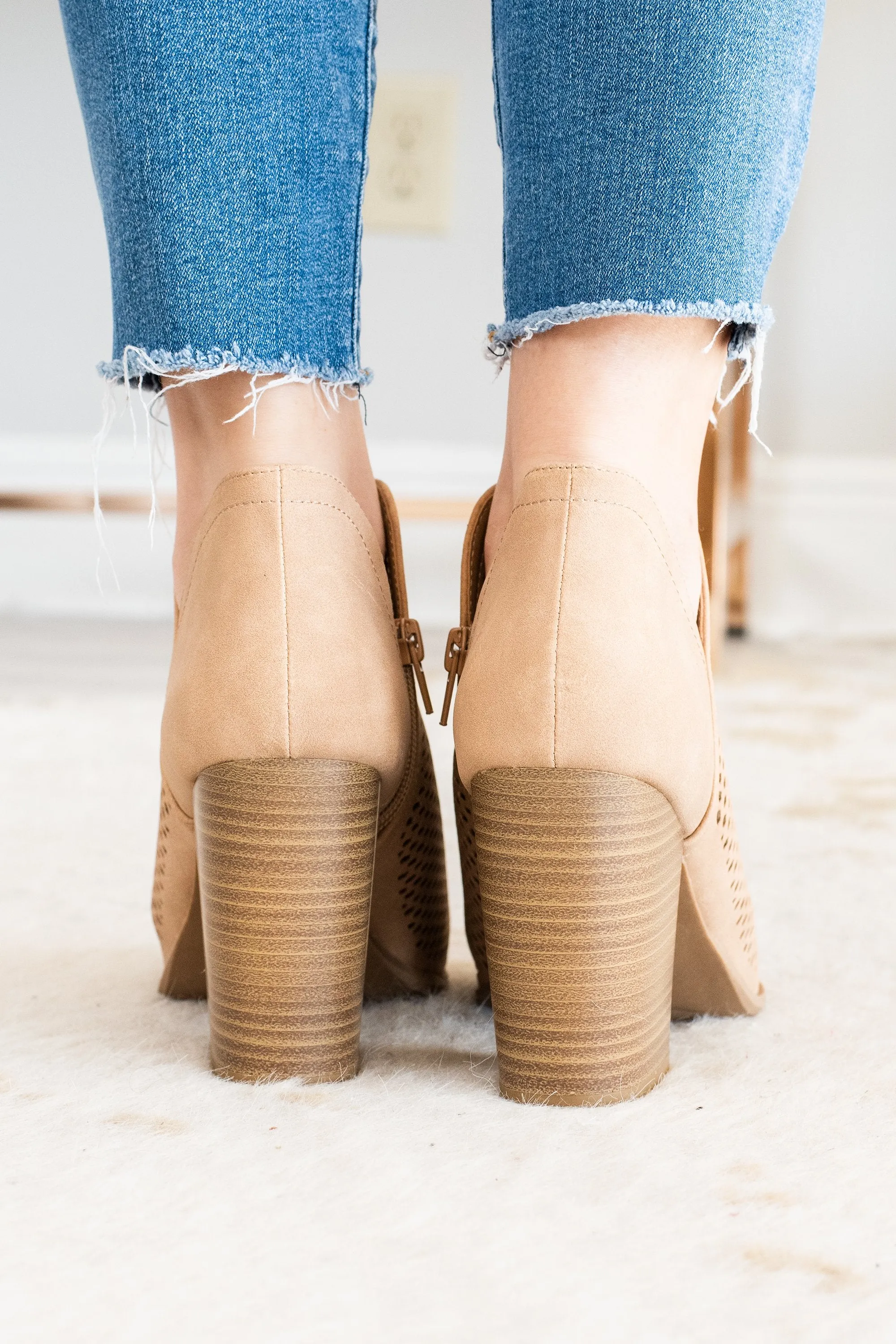 Chic Situations Natural Brown Heeled Booties