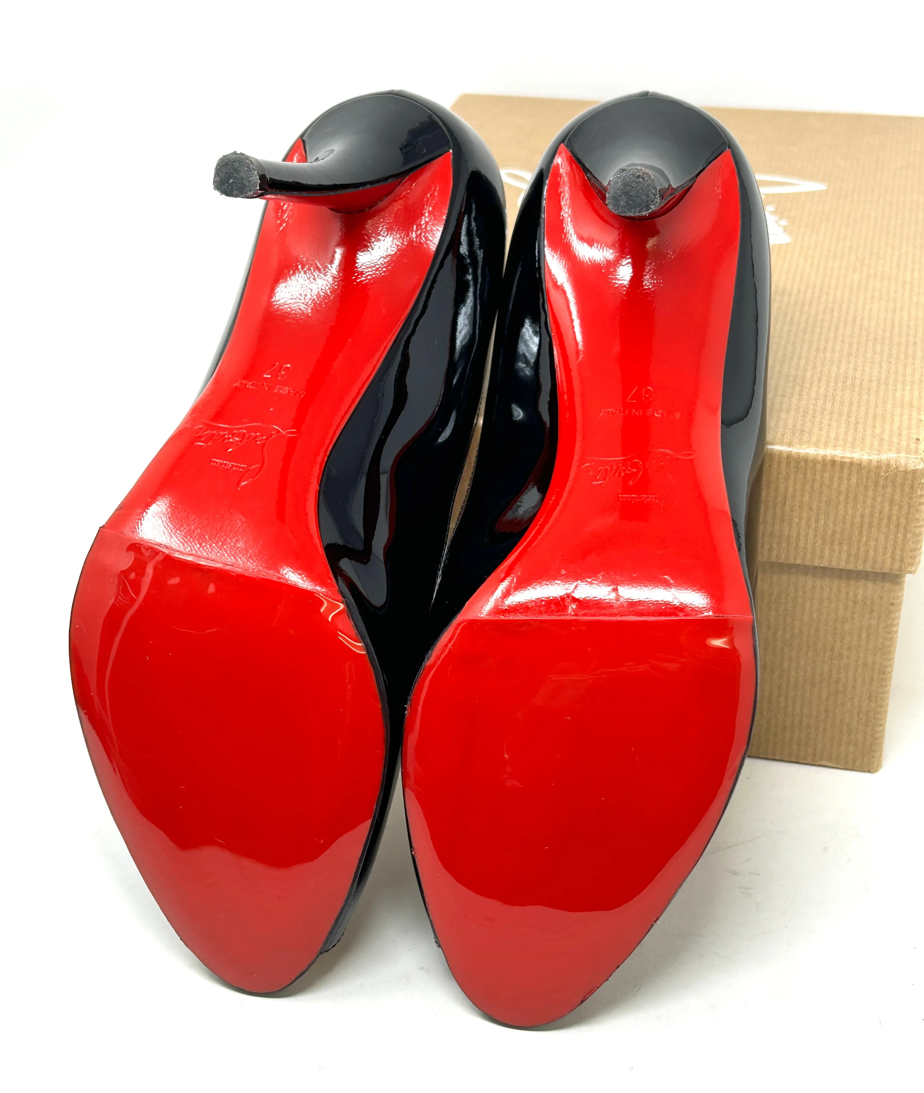 Christian Louboutin You You 85 Black Patent Leather Peep Toe Heels 37 UK 4