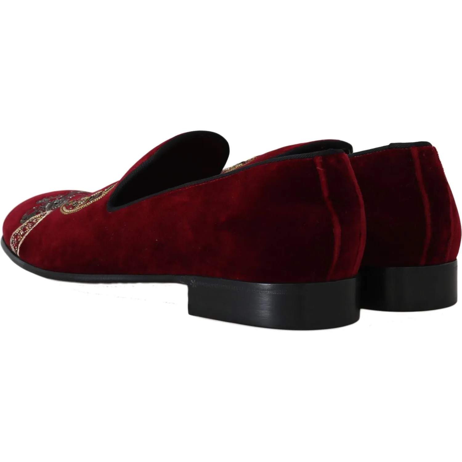 Dolce & Gabbana Bordeaux Velvet Sequined Men's Loafers