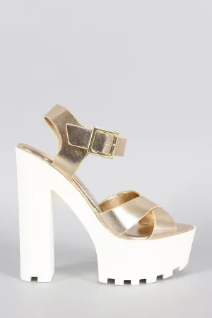 Dollhouse Metallic Cross Straps Platform Heel