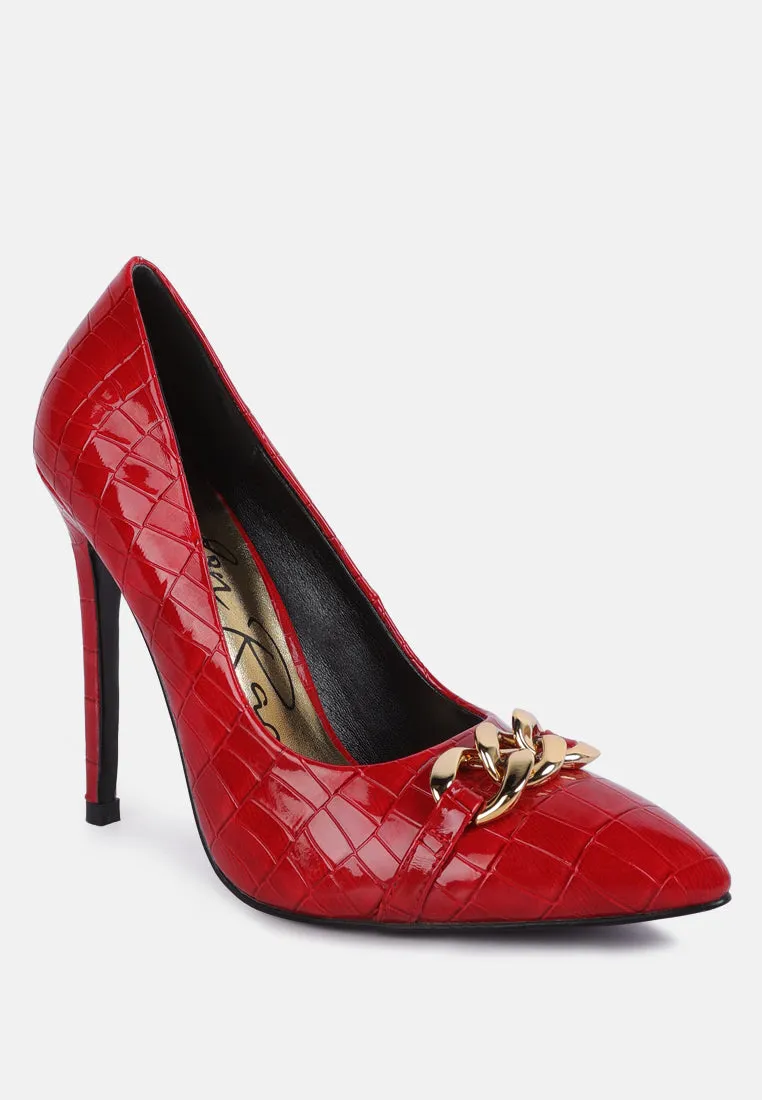 Fanfare Croc Stiletto Pump Heels