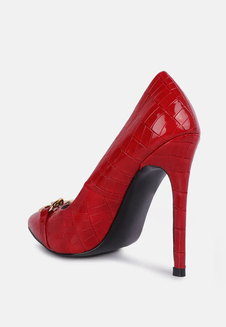 Fanfare Croc Stiletto Pump Heels