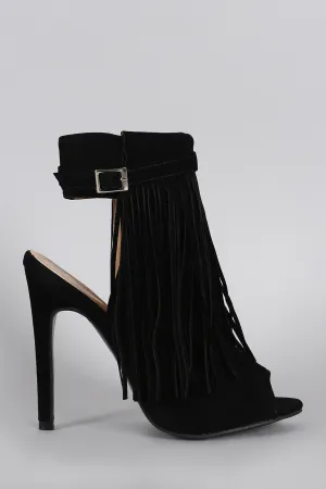 Fringe Peep Toe Stiletto Mule