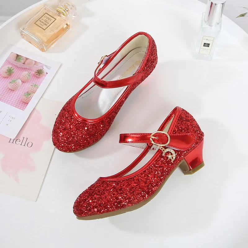 Girls Purple  High Heels For Kids Princess RED Leather Shoe Footwear Children's Party Wedding Shoes - YGSD50514