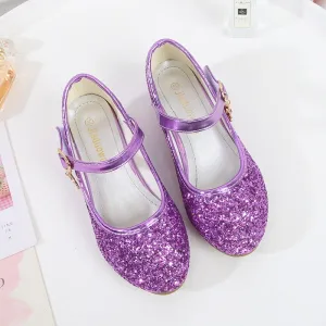 Girls Purple  High Heels For Kids Princess RED Leather Shoe Footwear Children's Party Wedding Shoes - YGSD50514