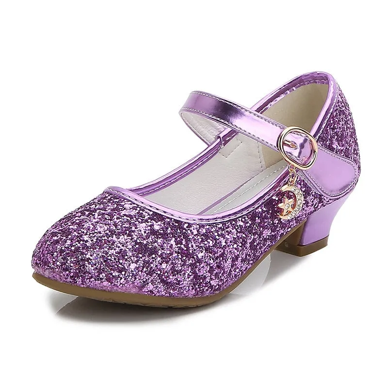 Girls Purple  High Heels For Kids Princess RED Leather Shoe Footwear Children's Party Wedding Shoes - YGSD50514