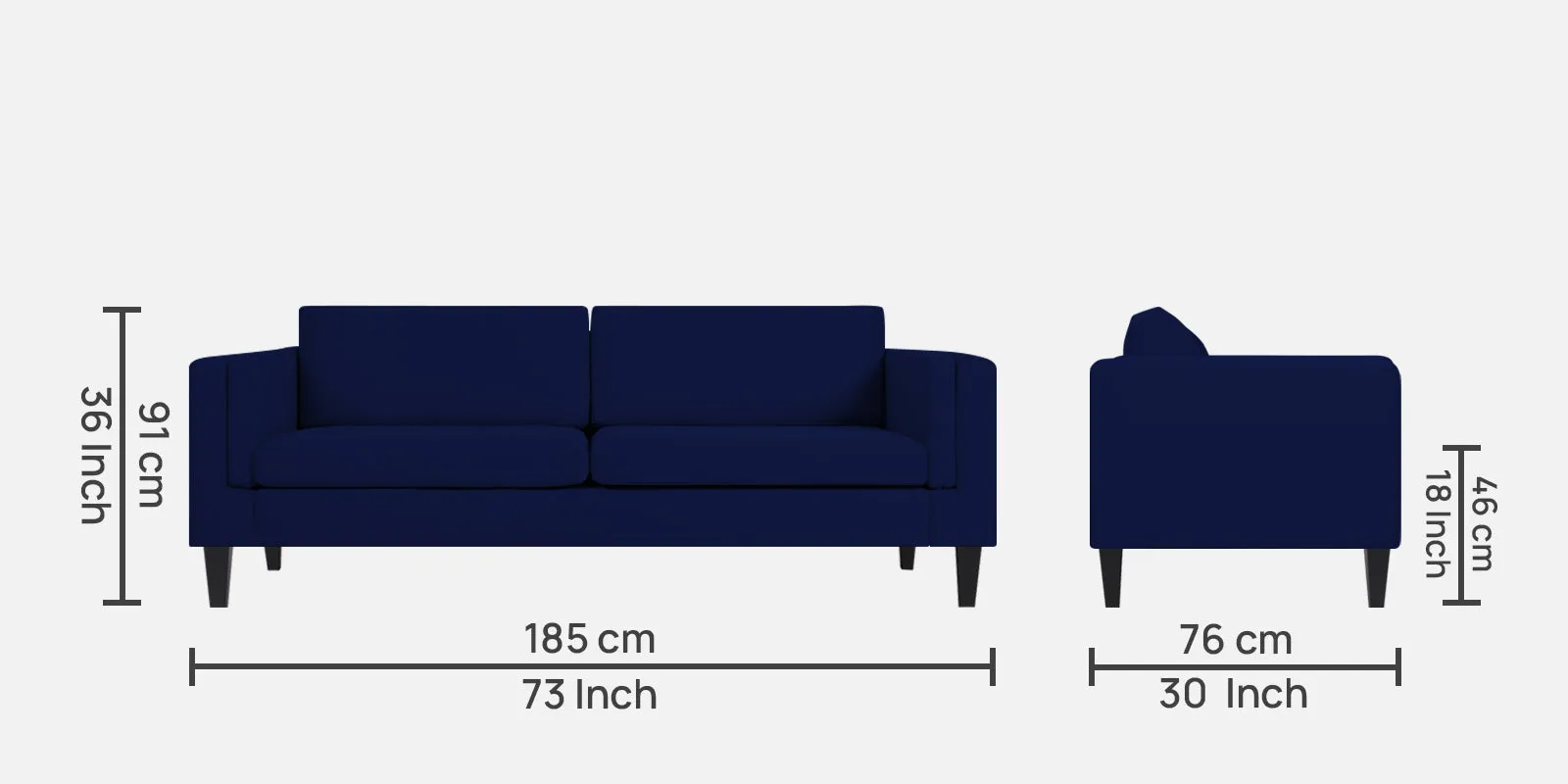 Jasper Velvet 3 Seater Sofa in Dark Blue Colour