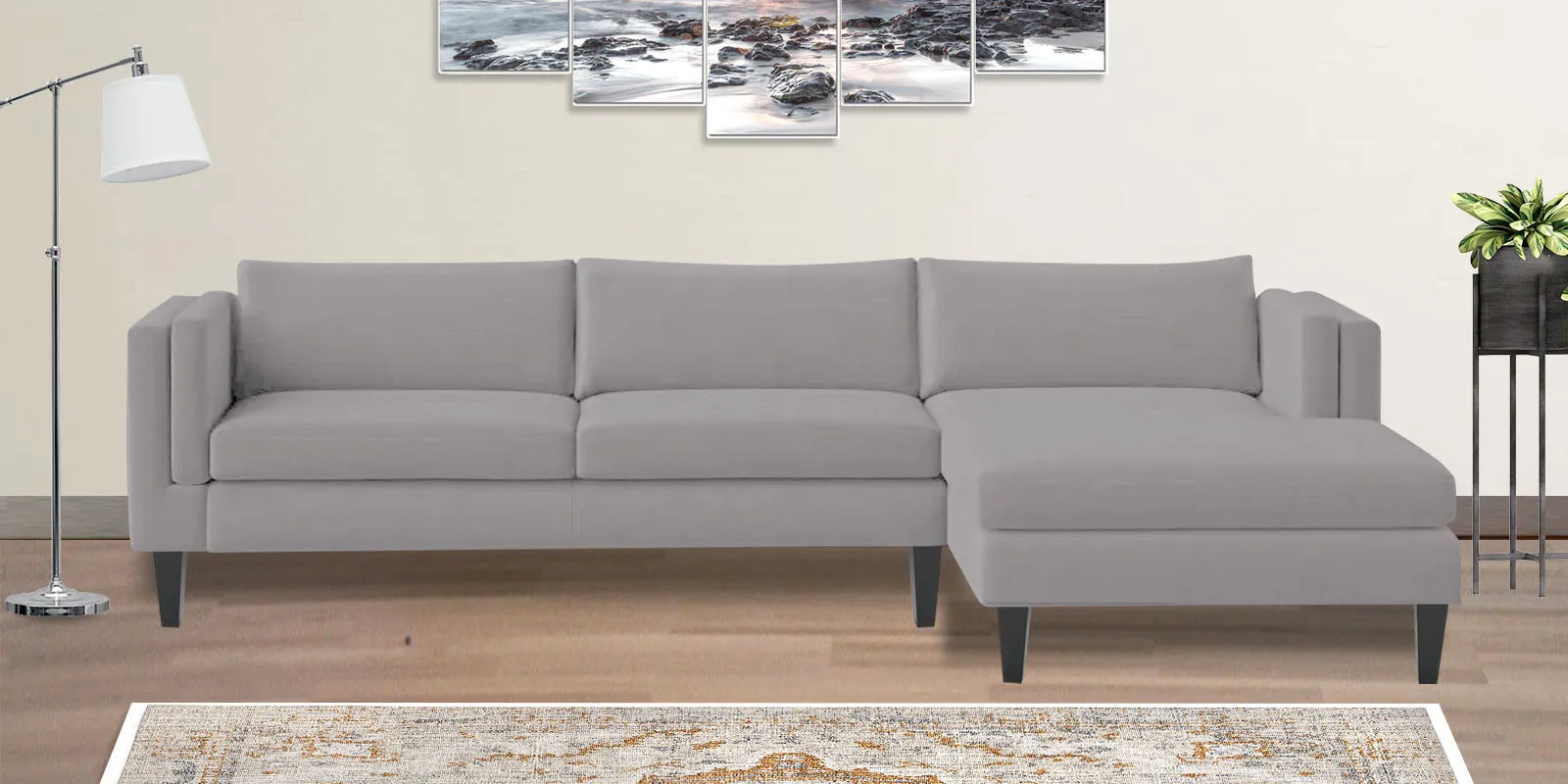 Jasper Velvet LHS Sectional Sofa (3 Lounger) in Concrete grey Colour