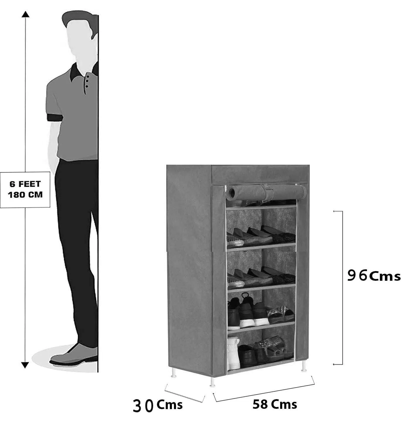 Kuber Industries Shoe Rack|Non-Woven 6 Shelves Shelf|Foldable Storage Rack Organizer for Shoe, Books-Pack of 3 (Grey)