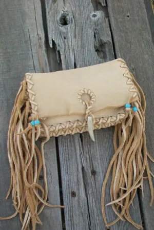 Leather clutch with fringe , handmade leather clutch