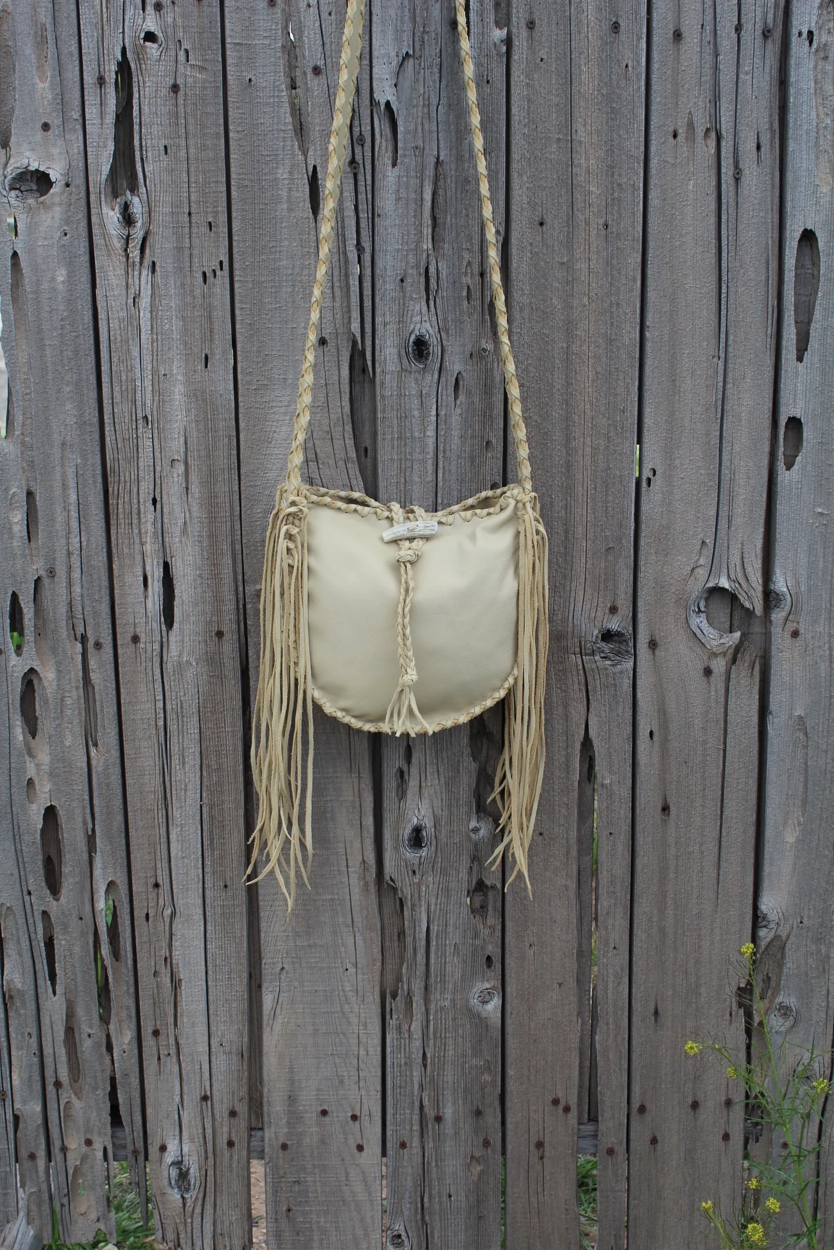 Leather tote handbag , fringed leather tote