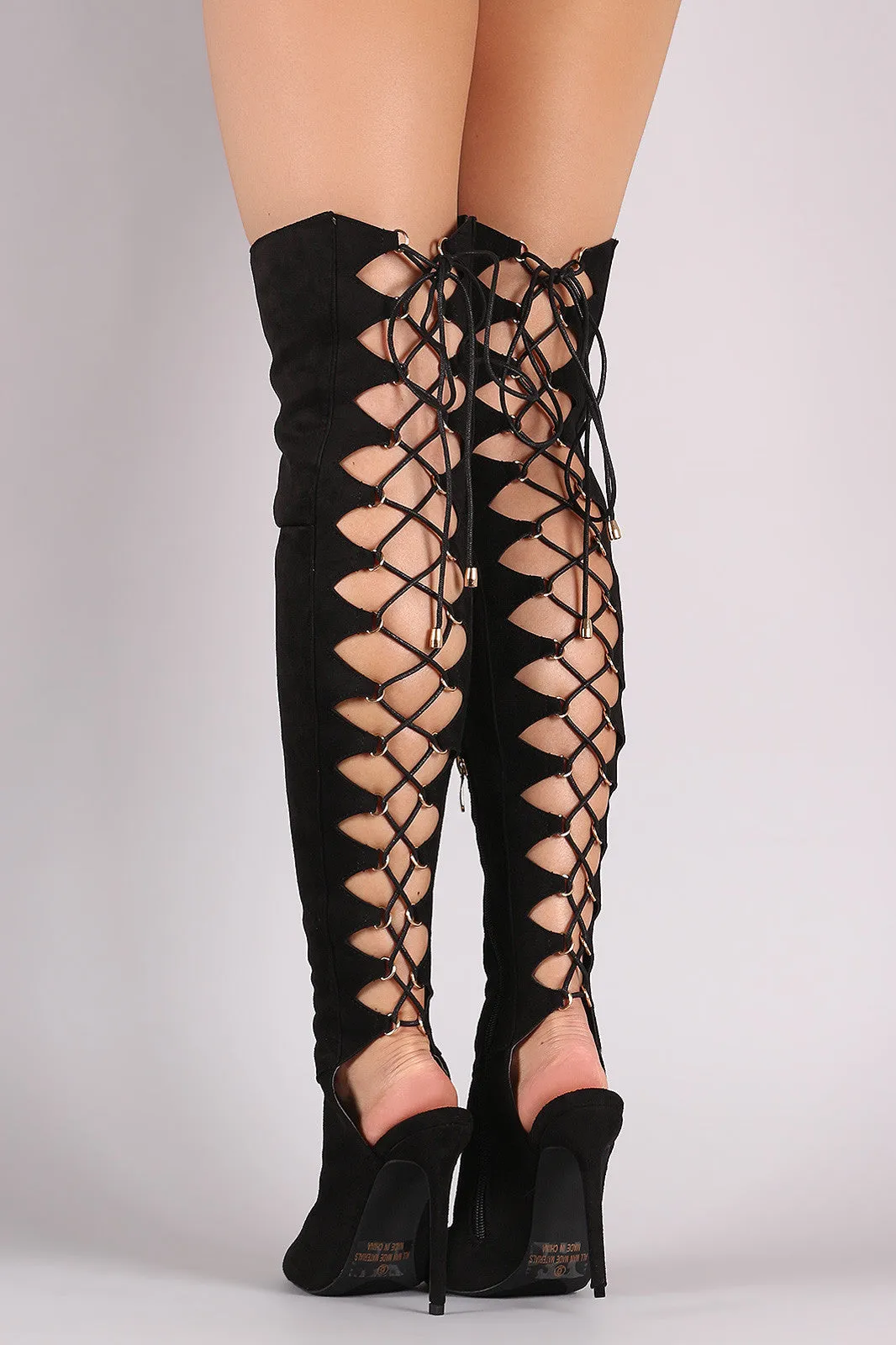 Liliana Corset Back Peep Toe Stiletto OTK Boots