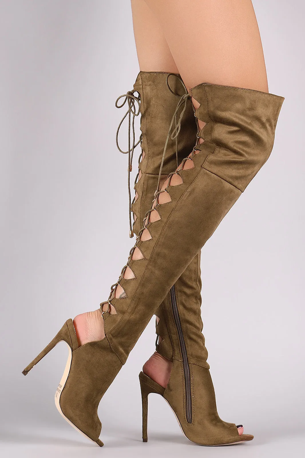 Liliana Corset Back Peep Toe Stiletto OTK Boots