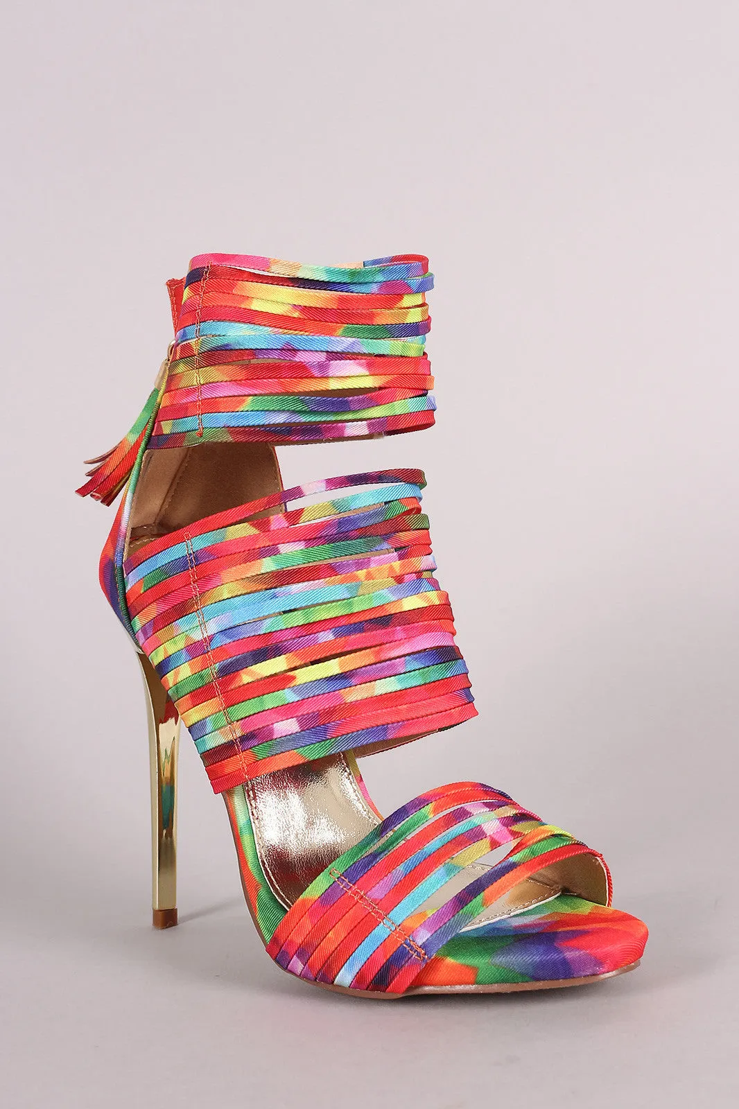 Liliana Kaleidoscope Print Strappy Tassel Stiletto Heel