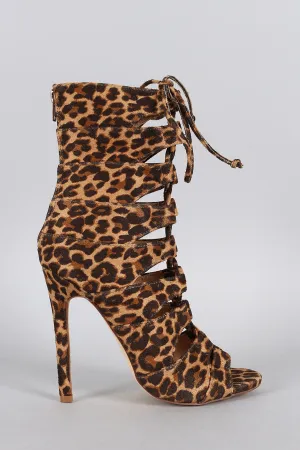 Liliana Leopard Caged Lace Up Heel