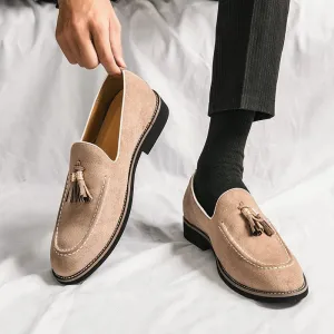 Men's Tassel Suede Leather Slip-On Moccasins | Retro Designer Pointed Toe Banquet Shoes