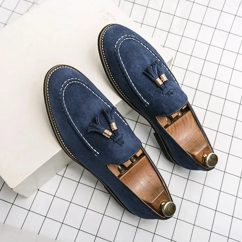 Men's Tassel Suede Leather Slip-On Moccasins | Retro Designer Pointed Toe Banquet Shoes