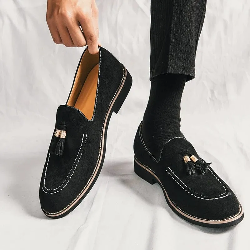 Men's Tassel Suede Leather Slip-On Moccasins | Retro Designer Pointed Toe Banquet Shoes