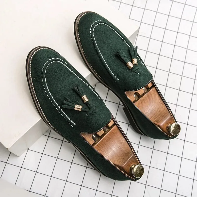 Men's Tassel Suede Leather Slip-On Moccasins | Retro Designer Pointed Toe Banquet Shoes