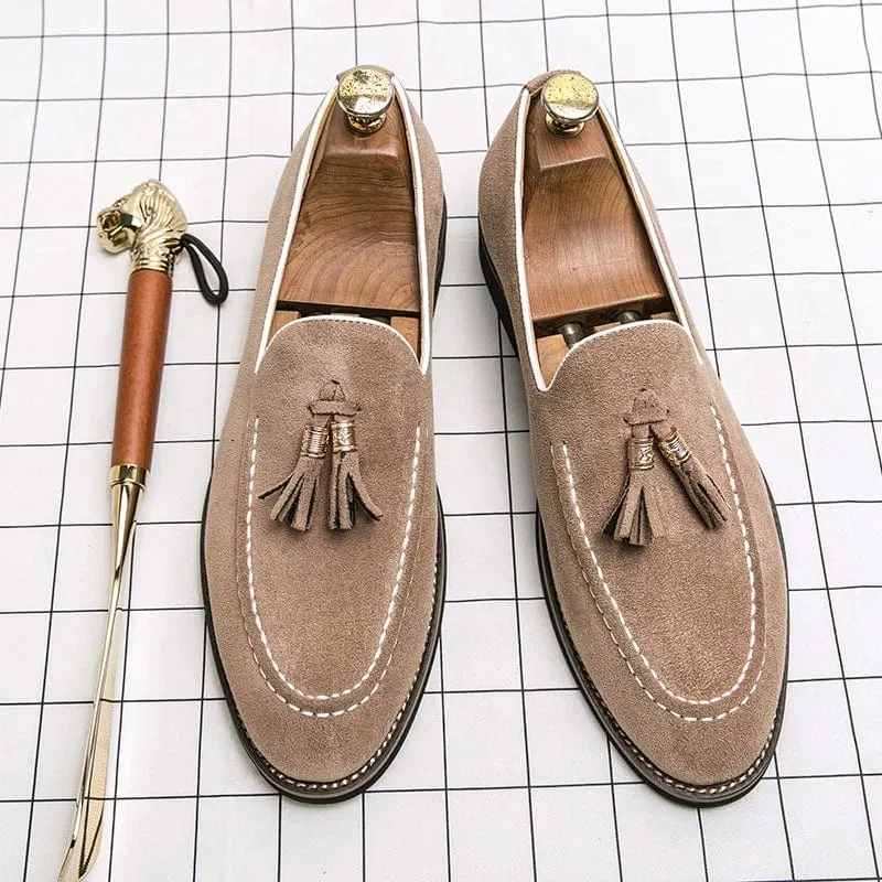 Men's Tassel Suede Leather Slip-On Moccasins | Retro Designer Pointed Toe Banquet Shoes