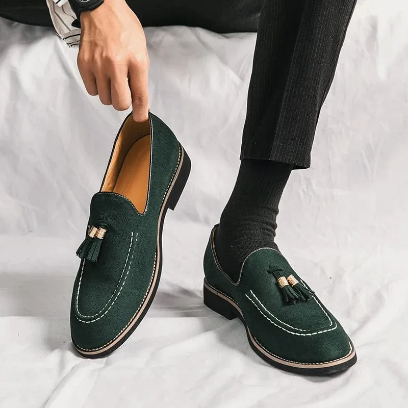 Men's Tassel Suede Leather Slip-On Moccasins | Retro Designer Pointed Toe Banquet Shoes