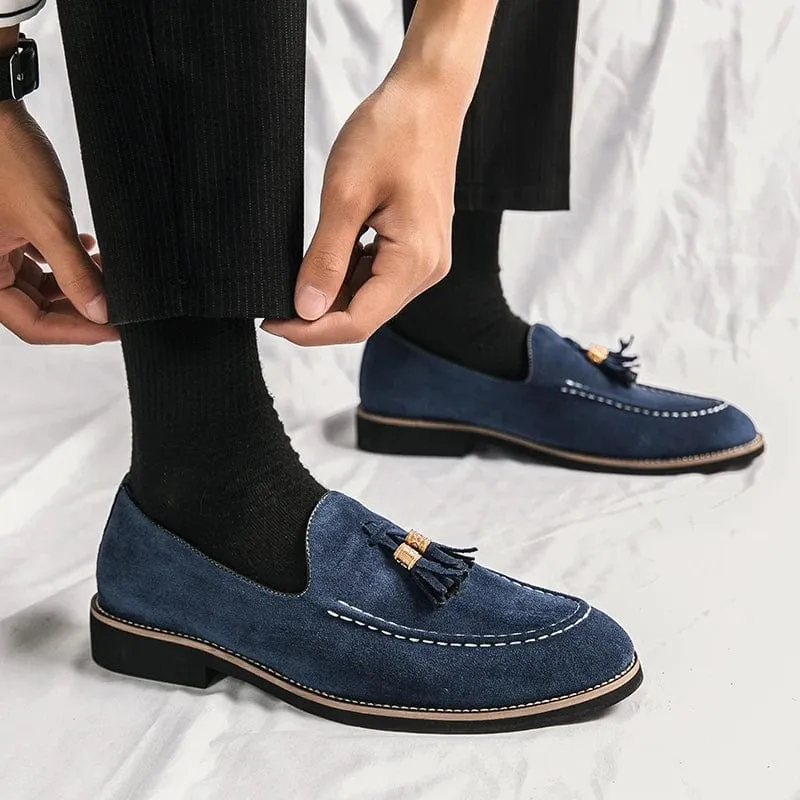 Men's Tassel Suede Leather Slip-On Moccasins | Retro Designer Pointed Toe Banquet Shoes