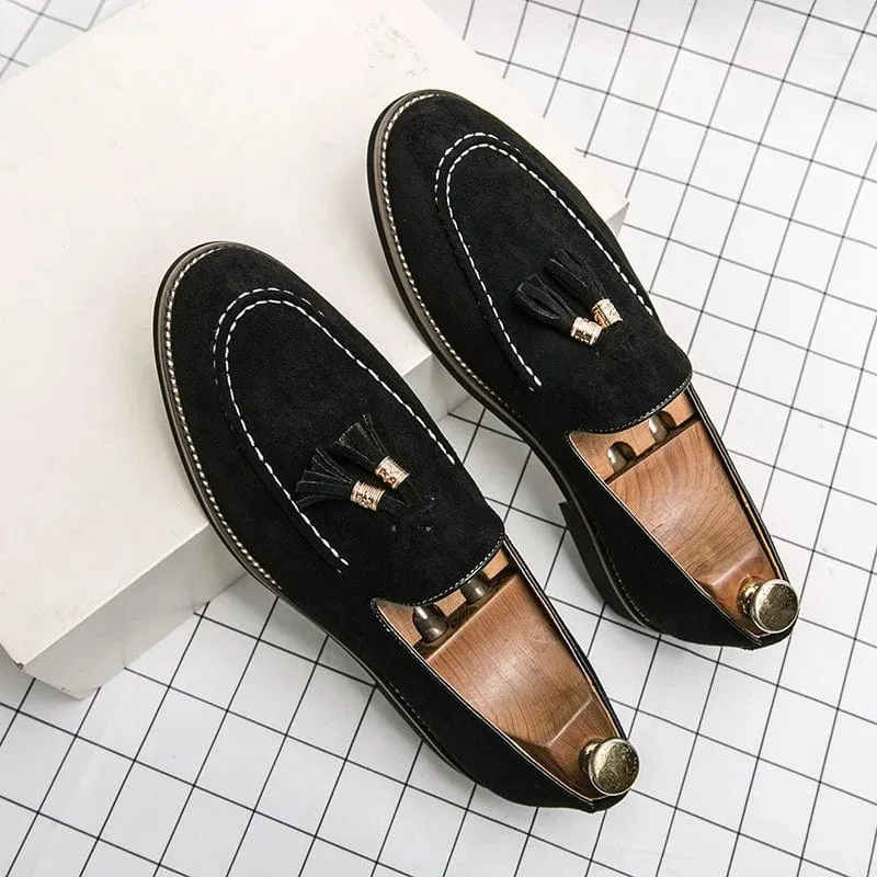 Men's Tassel Suede Leather Slip-On Moccasins | Retro Designer Pointed Toe Banquet Shoes