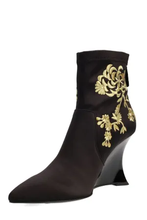 Neko Satin Embroidery Wedge Ankle Boot